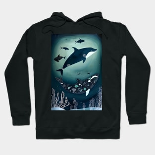 Orcas in the Deep Ocean - Inuit Art Hoodie